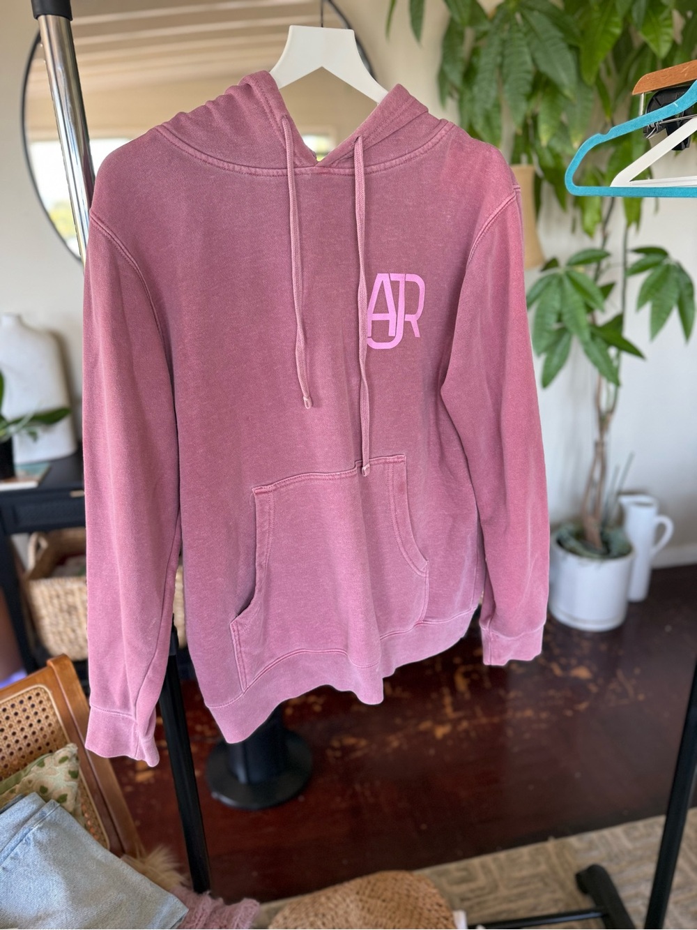 Dusty Rose Pullover Hoodie with Chest Logo